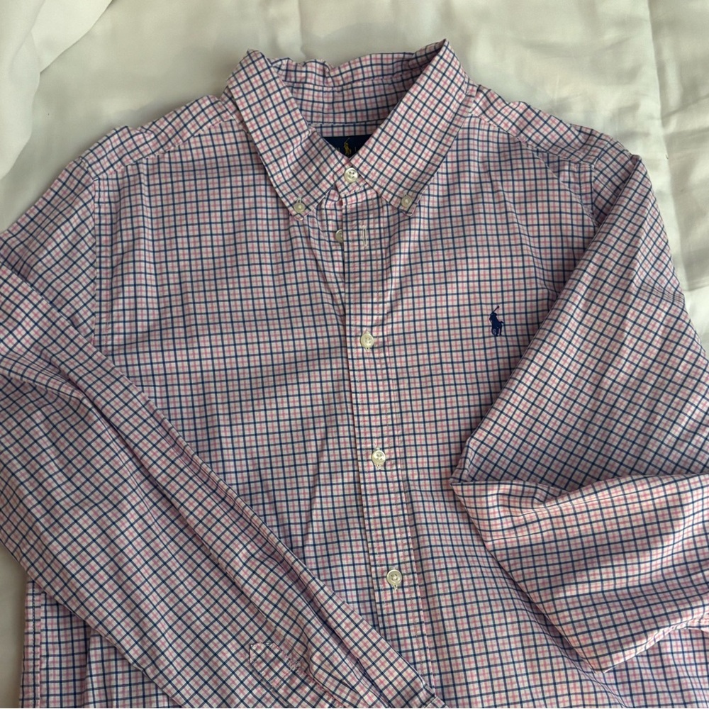 Ralph Lauren Polo -  Boys YXL Plaid Button Up, Pink and Blue, EUC
